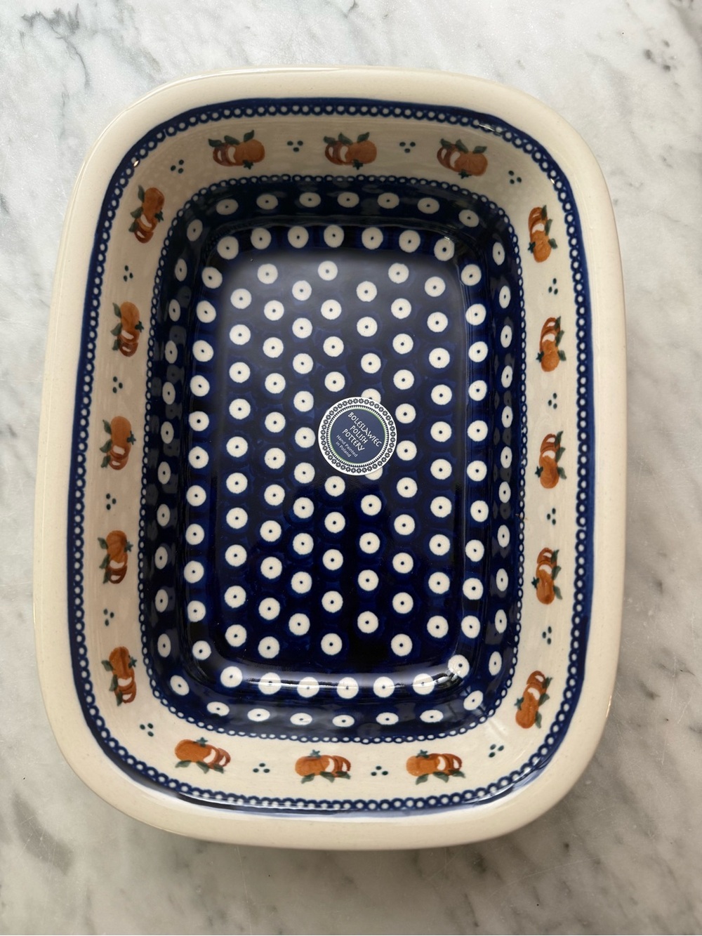 Boleslawiek Polish Pottery Peacock Persimmon/Apple Stoneware 10” Baking Dish NWT